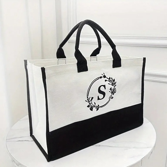Handbags - Canvas Tote Bag Large Initial S